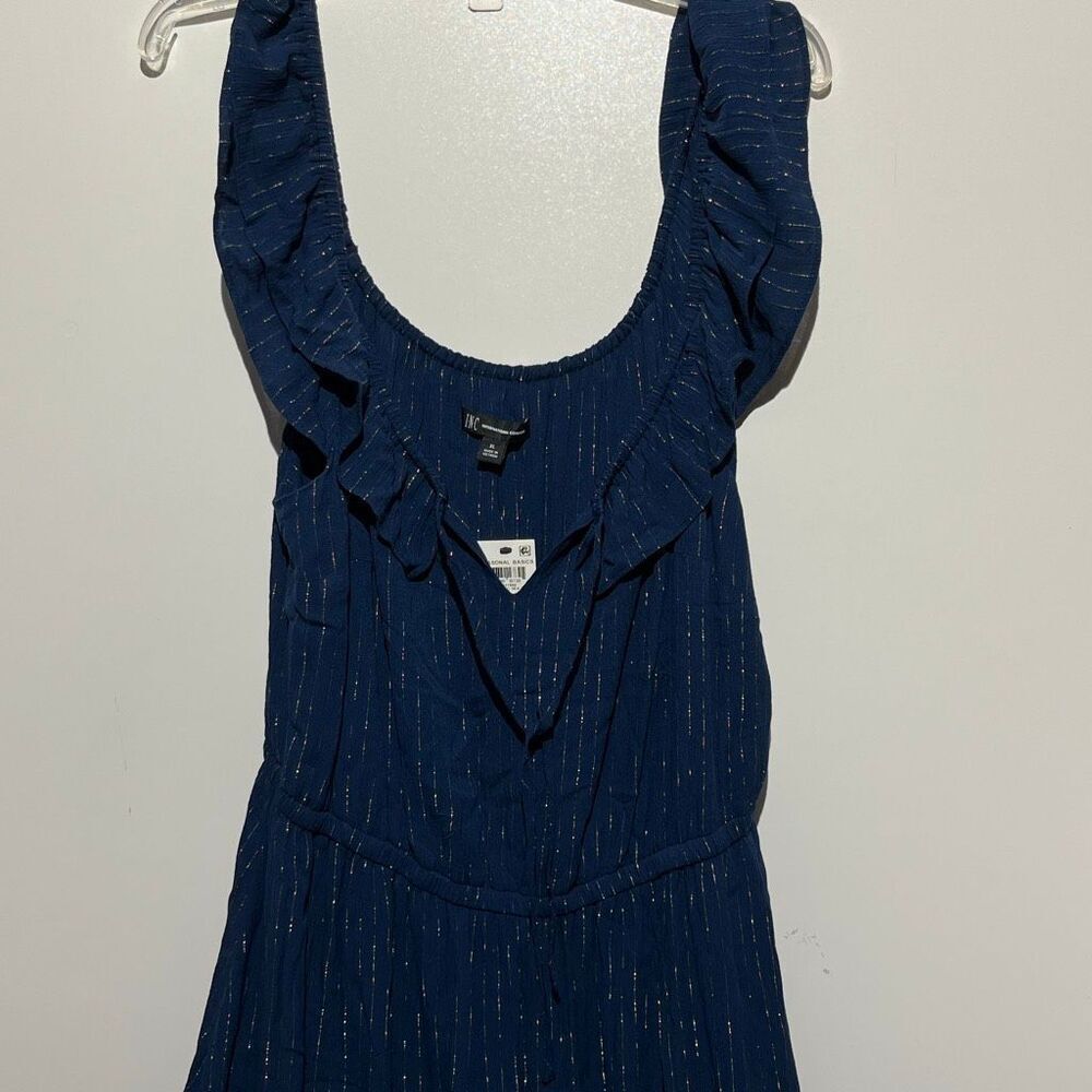 INC International Concepts Indigo Sea Metallic Ruffle Trim Midi Dress XL NWT